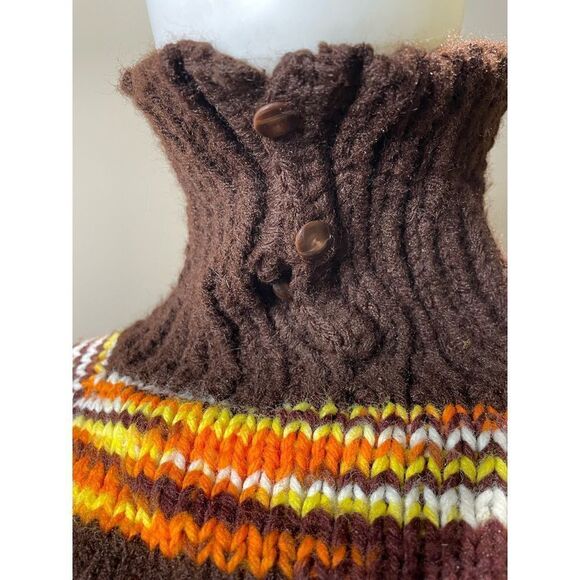 Vintage Retro Handmade Pullover Sweater Medium Brown, Orange, and Yellow - Picture 5 of 5